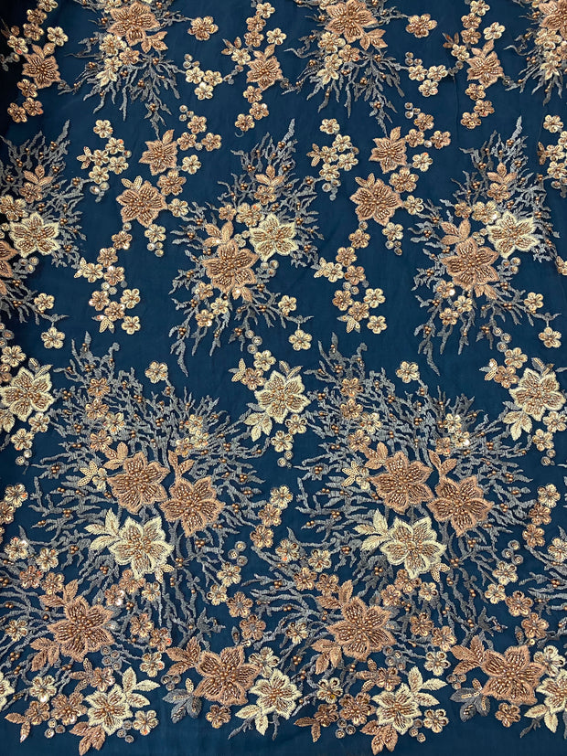 Flowers Pearls - Beaded Fabric