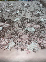 Flowers Pearls - Beaded Fabric