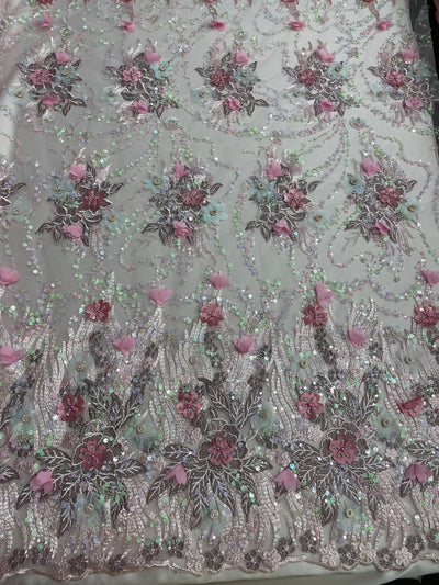 3D Multi Color hand beaded lace