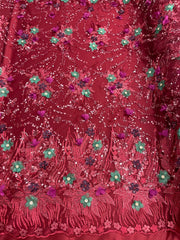 3D Multi Color hand beaded lace