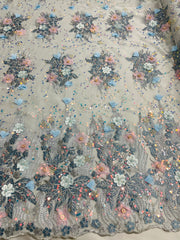 3D Multi Color hand beaded lace