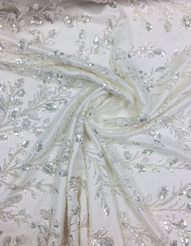 Leaf Branch Bridal Hand Beaded Lace