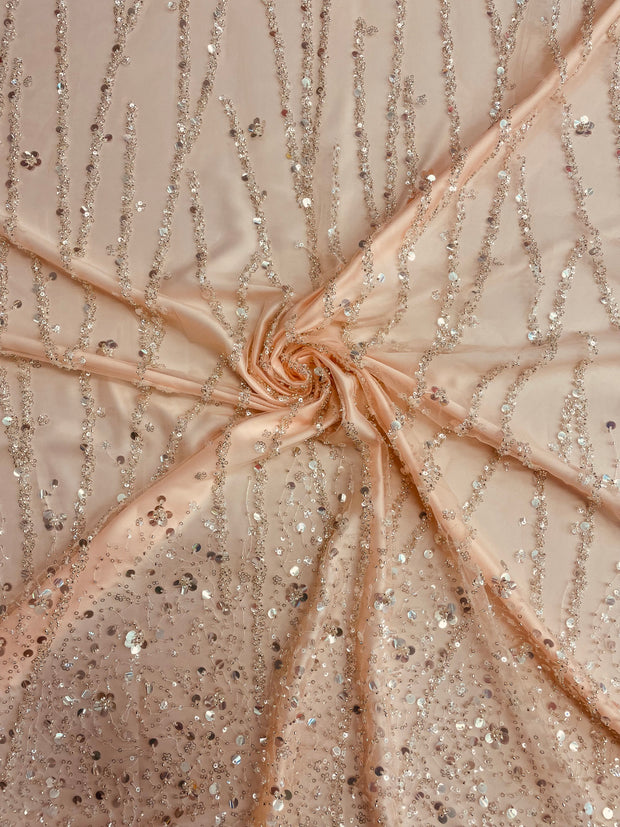 Hand Beaded And Floral Sequins Gradient Design