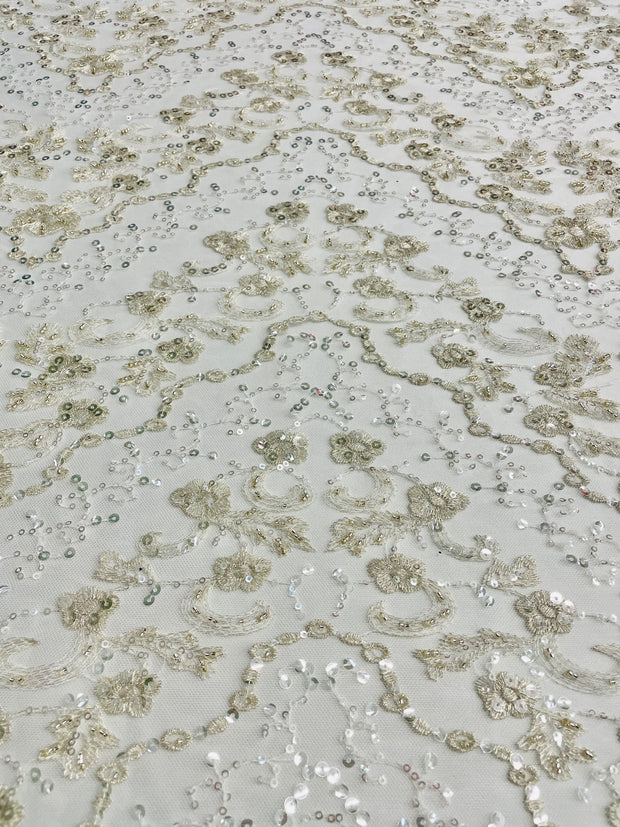 Hand Beaded Sequin Zig Zag Bridal Lace