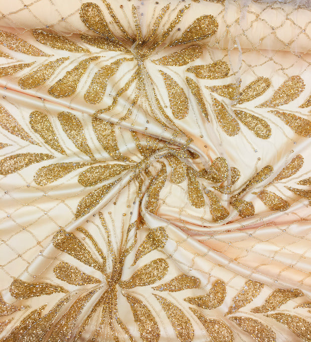 3D hand beaded leaf lace