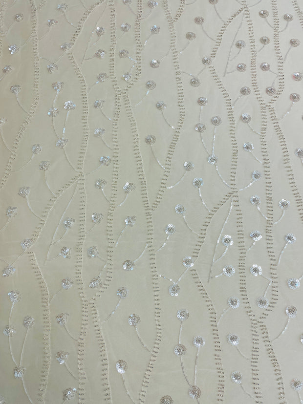 Blossom Branches Hand Beaded Lace