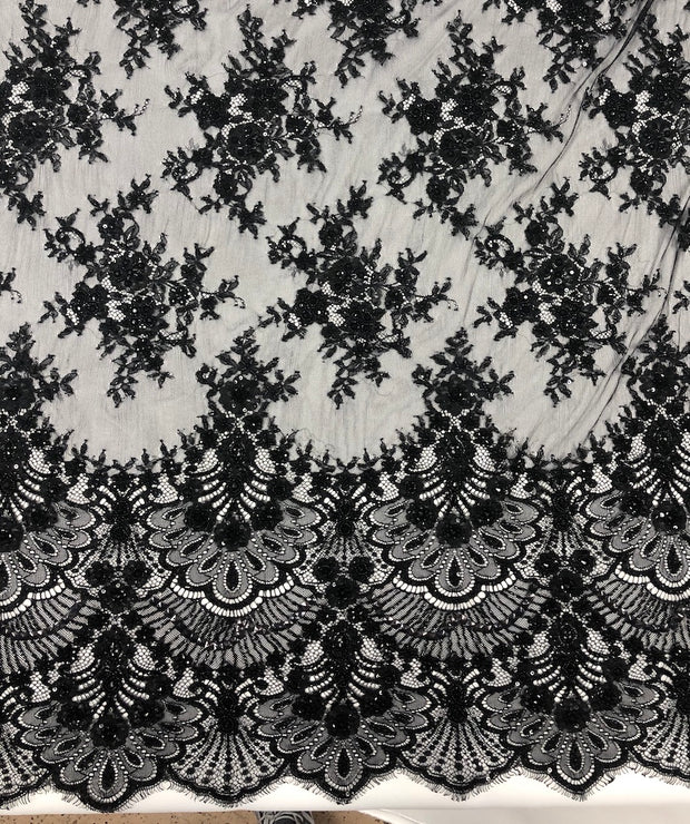 Hand Beaded Chantely lace
