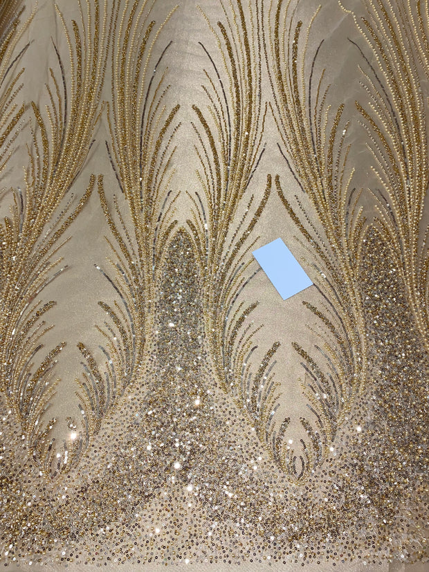Gold Swirl Sequins Pearls Lace