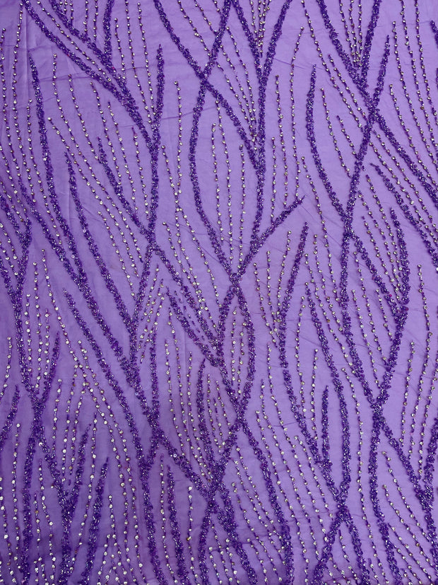 Wave Design Handed Beaded with Rhinestones