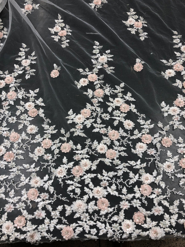 Two tone hand beaded lace