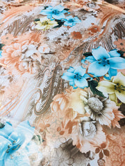 Silky floral printed polyester lame