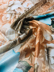 Silky floral printed polyester lame