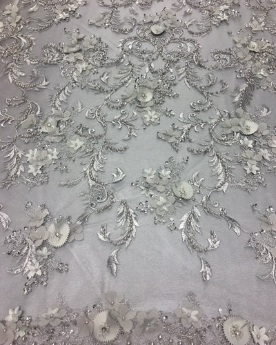 3D Hand Beaded Lace with Pearls