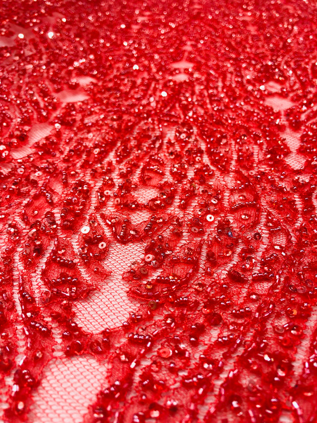 Zinnia hand beaded lace