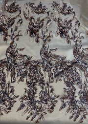 Firecracker Holographic Sequin Appliques on Nude Illusion mesh- 2 way stretch and 60" wide