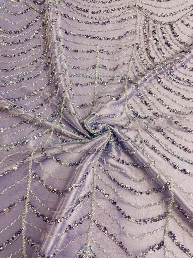 Hand Beaded Mesh With Rhinestone Chains