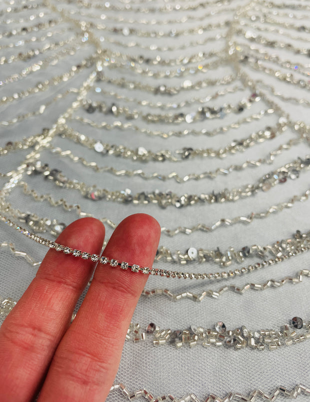 Hand Beaded Mesh With Rhinestone Chains