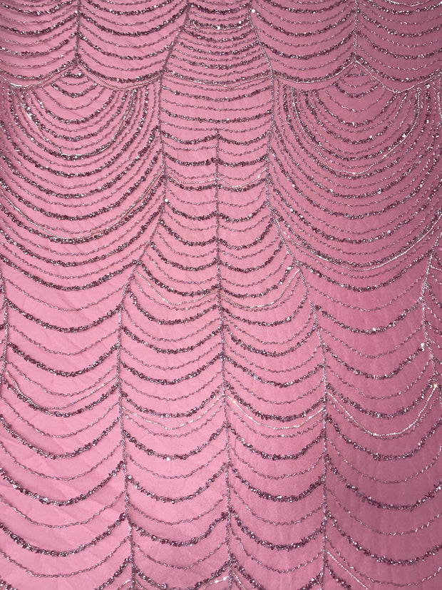 Hand Beaded Mesh With Rhinestone Chains