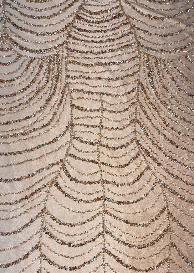 Hand Beaded Mesh With Rhinestone Chains