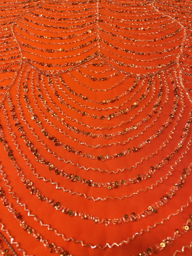 Hand Beaded Mesh With Rhinestone Chains