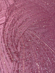 Swirl Hand Beaded And Sequin Mesh With Rhinestones