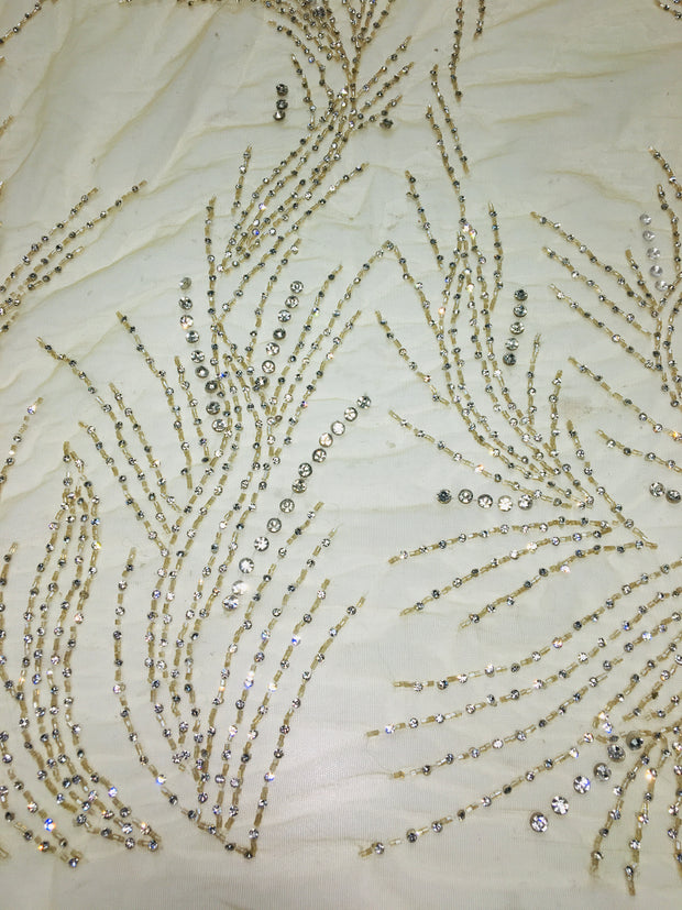 Hand Beaded Rhinestone Lace(Wave Design)
