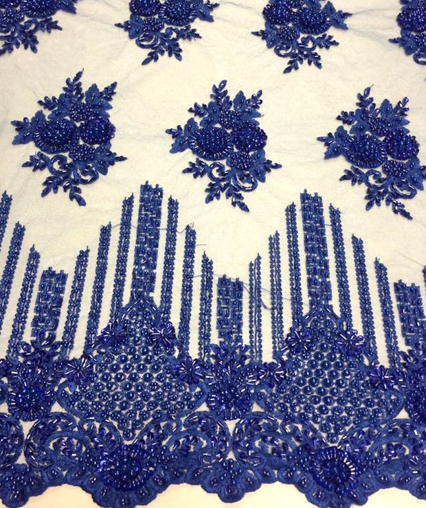 Royal Blue Hand Beaded Lace
