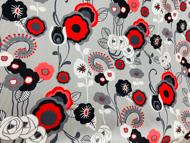 Red Flowers Stretch Satin