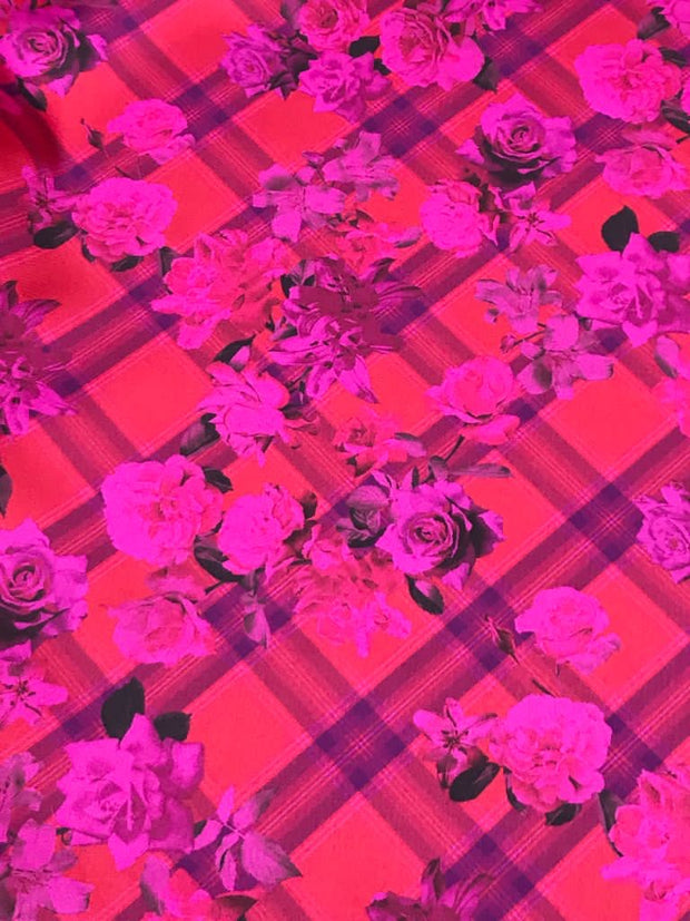 Hot Pink Plaid Silky Mikado Print