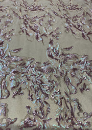 Firecracker Holographic Sequin Appliques on Nude Illusion mesh- 2 way stretch and 60" wide