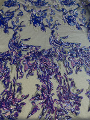 Firecracker Holographic Sequin Appliques on Nude Illusion mesh- 2 way stretch and 60" wide