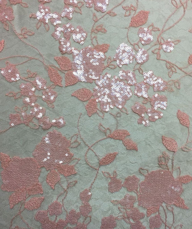 Peach Sequin French Lace