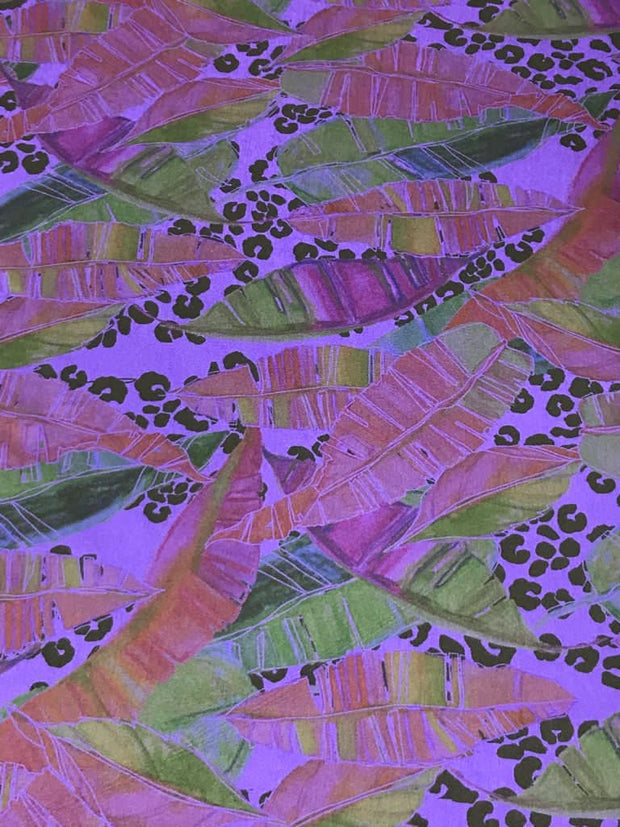 Purple Leaves Silky Mikado Print